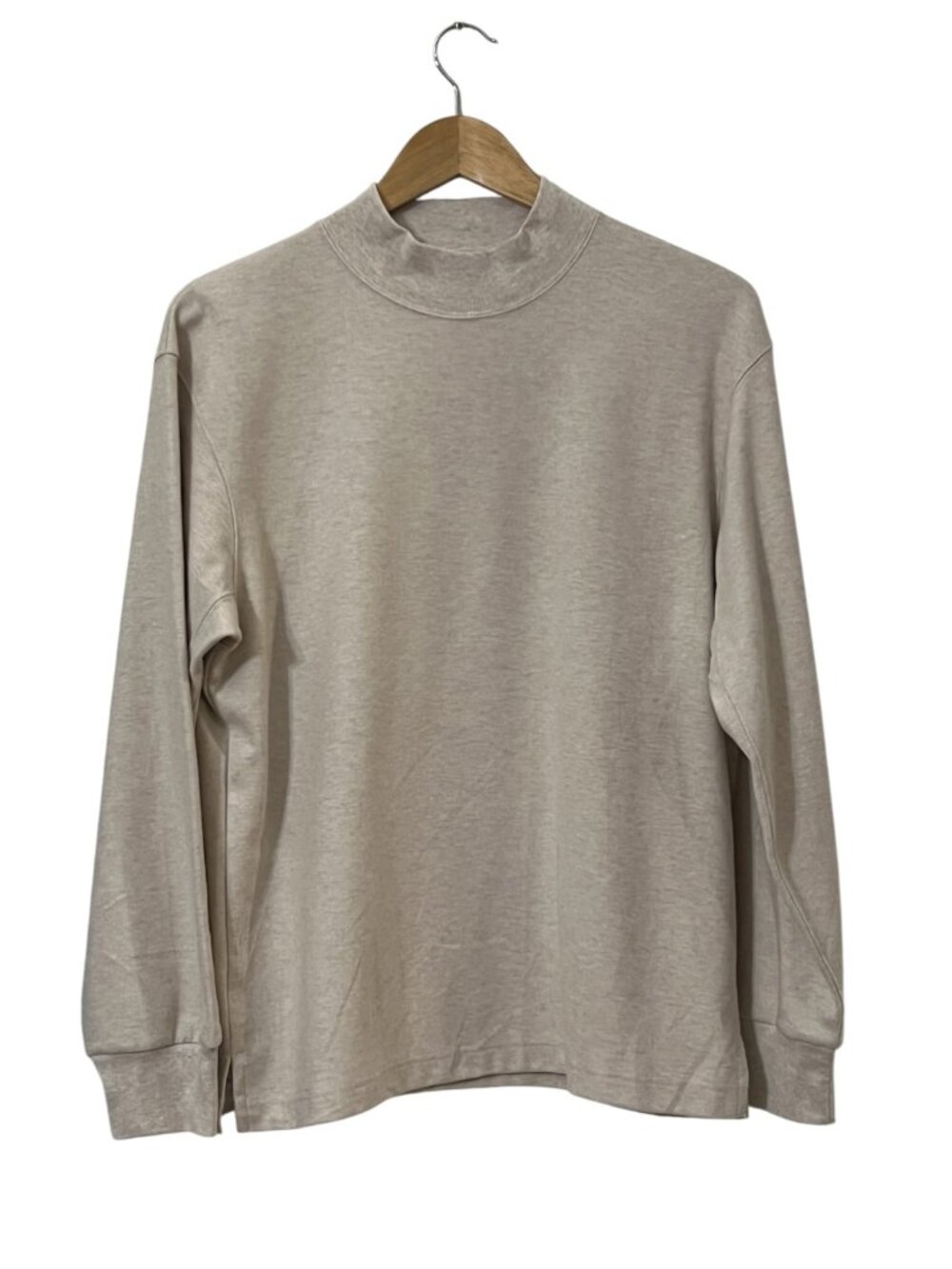 UNIQLO Mock Neck Sweatshirt Womens M Beige Pullover Long Sleeve Minimalist